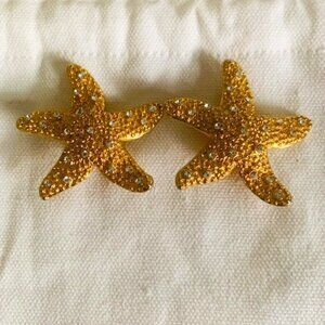 vintage starfish clip on earrings with rhinestones